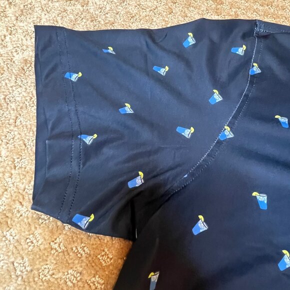 Deolax Navy All Over Drinks Print Polo Shirt Men's M Golf Flex Grapic Polo - Picture 3 of 10